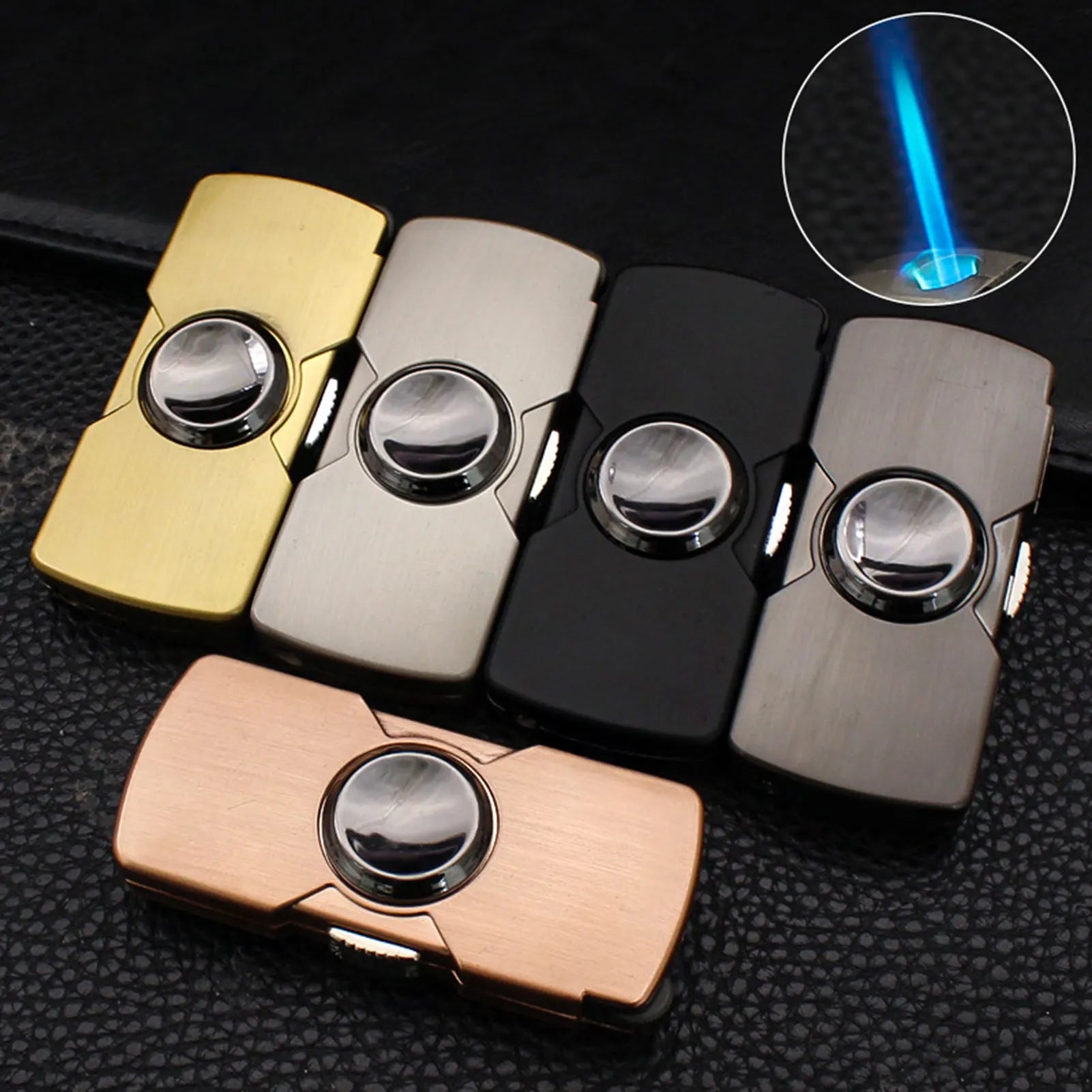 Mini Fidgets Spinners Lighter Grinding Wheel Windproof Finger Toy Jet-Flame Lighter for Stress Relief