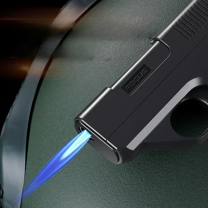 2026 New Clip Gun Type Butane Gas Lighter Three Capacity Cigarette Holder Windproof Jet Blue Flame Lighters Men'S Gifts (NO GAS)
